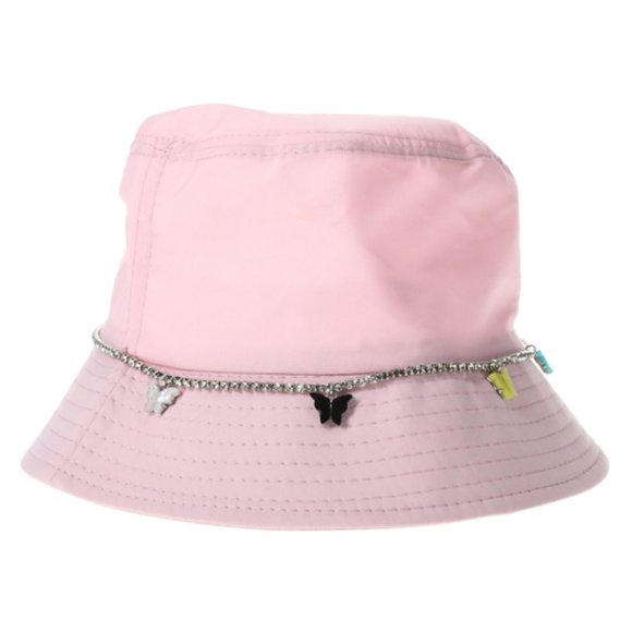 Butterfly Pink Rhinestone embellished Lined Bucket Hat OS New - Picture 7 of 8